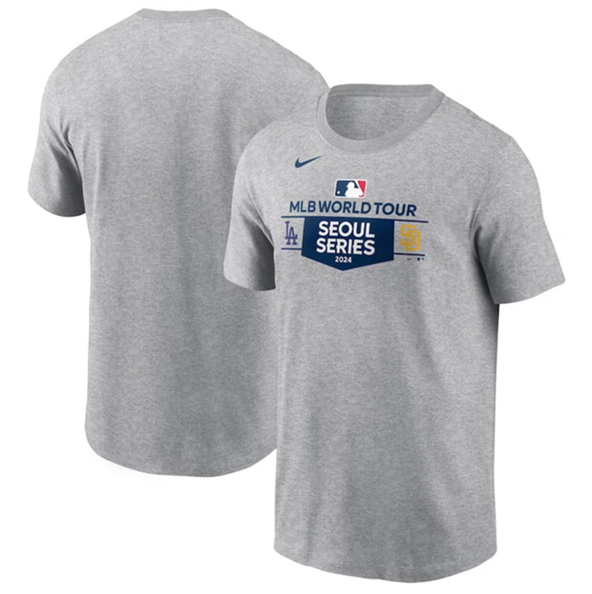 Men's Gray Los Angeles Dodgers vs. San Diego Padres 2024 World Tour Seoul Series Nike Heather Matchup T-Shirt