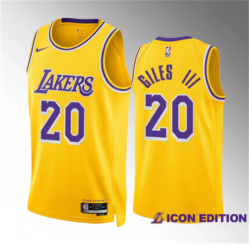 Men's Yellow Los Angeles Lakers #20 Harry Giles Iii Icon Edition Stitched Basketball Jersey