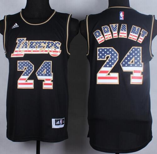 Lakers Black #24 Kobe Bryant USA Flag Fashion Stitched NBA Jersey