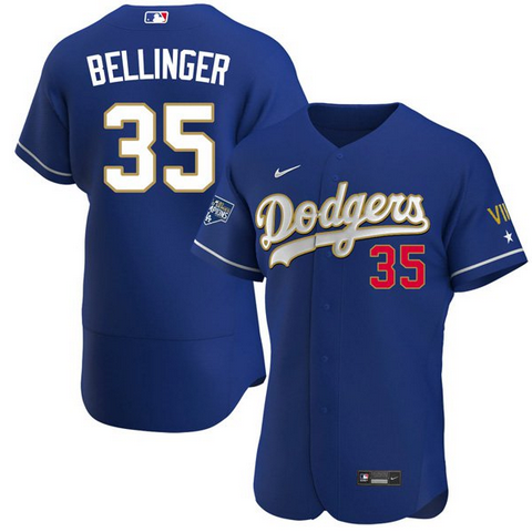 Men's Royal Blue Los Angeles Dodgers #35 Cody Bellinger Championship Flex Base Sttiched MLB Jersey