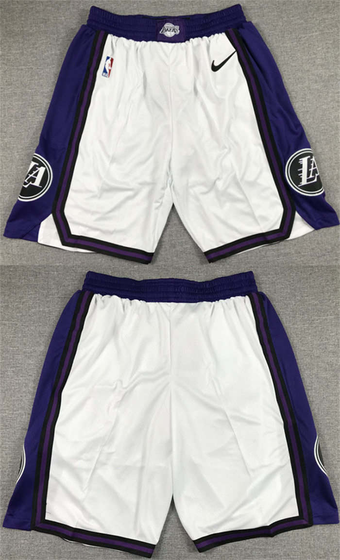 Men's White/Purple Los Angeles Lakers  Shorts (Run Small)