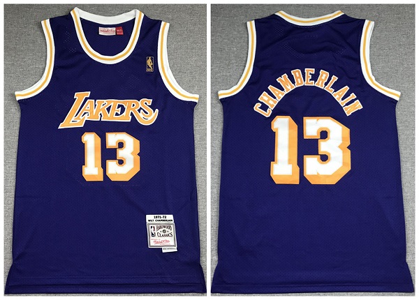 Men's Purple Los Angeles Lakers #13 Wilt Chamberlain Throwback Stitched Jersey
