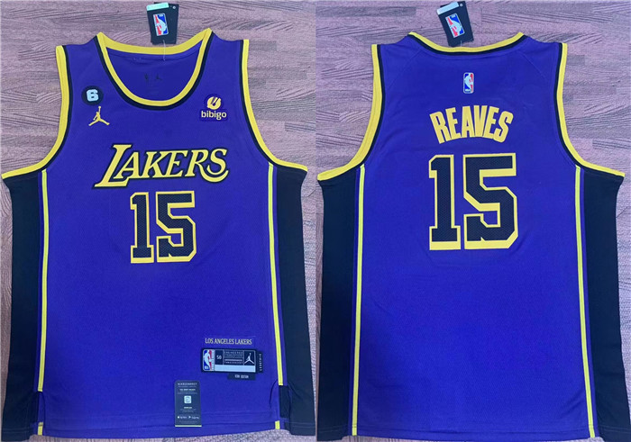 Men's Purple Los Angeles Lakers #15 Austin Reaves With NO.6 Patch Stitched Basketball Jersey