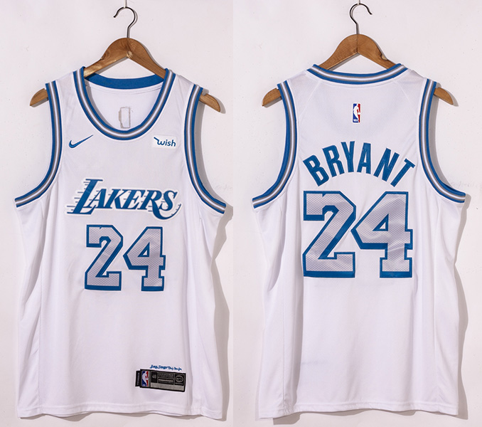 Men's Los Angeles Lakers White #24 Kobe Bryant City Edition 2020-21 New Blue Silver Logo Stitched NBA Jersey