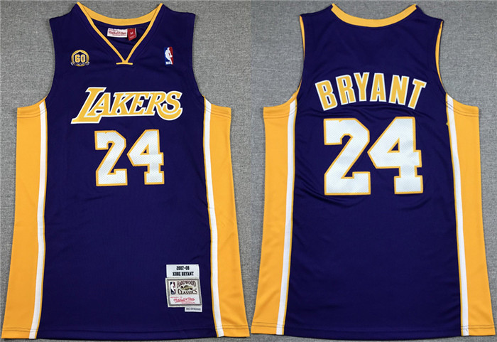 Men's Purple Los Angeles Lakers #24 Kobe Bryant 60th Anniversary Throwback basketball Jersey