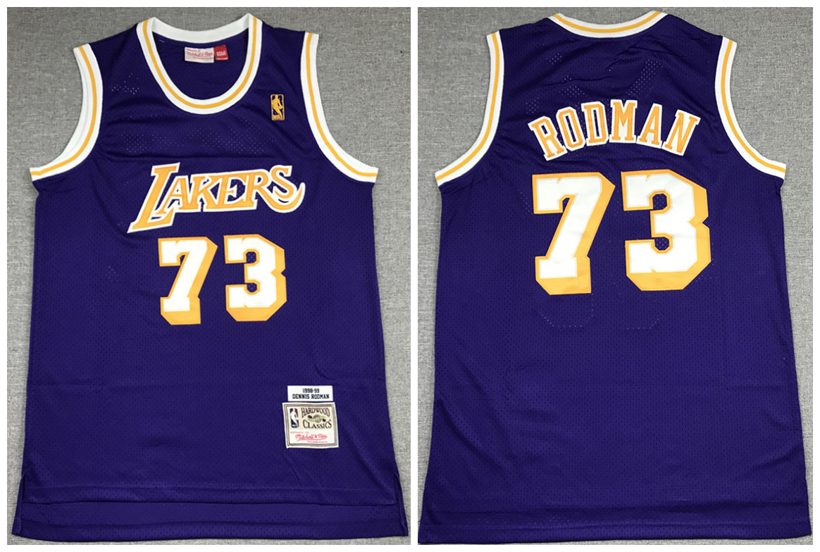 Men's Purple Los Angeles Lakers #73 Dennis Rodman Throwback Stitched Jersey