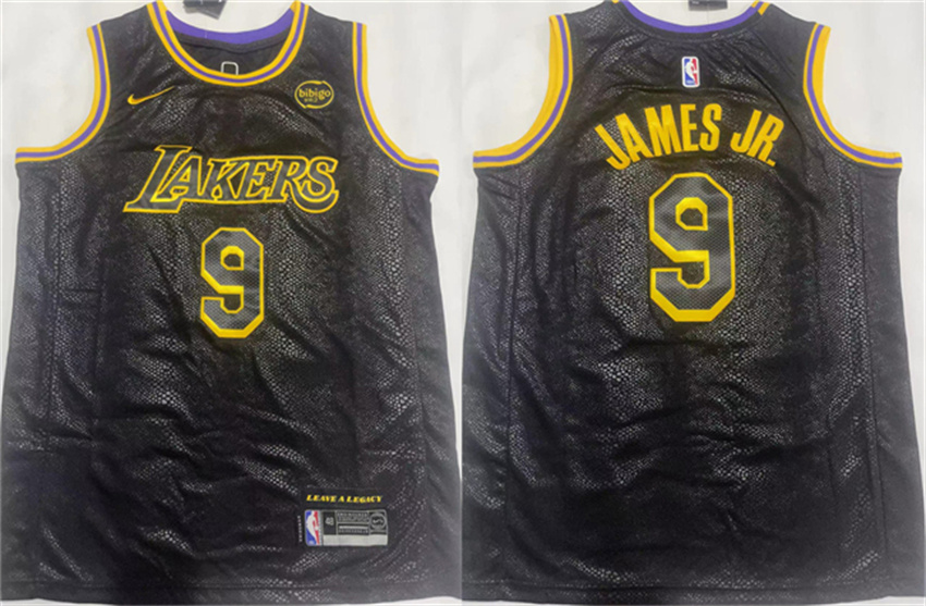 Men's Black Los Angeles Lakers #9 Bronny James Jr. 2024 Draft Stitched Basketball Jersey