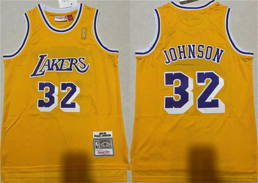 Men's Yellow Los Angeles Lakers #32 Magic Johnson Throwback basketball Jersey