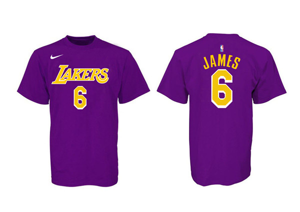 Men's Purple/Yellow Los Angeles Lakers #6 LeBron James Basketball T-Shirt