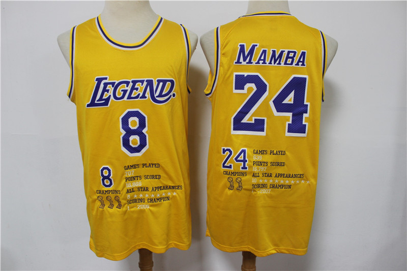 Men's Yellow Los Angeles Lakers Front #8 'Legend' Back #24 'Mamba' Kobe Bryant Stitched Jersey
