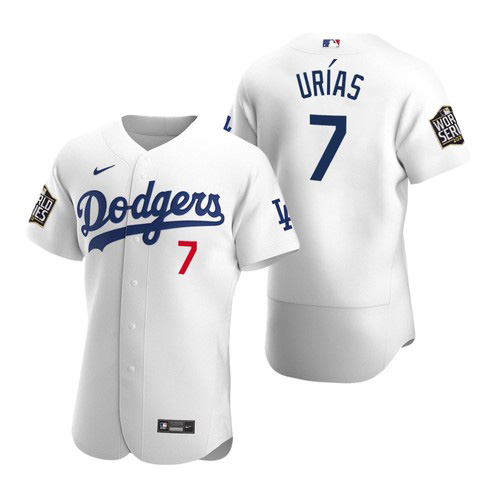 Men's Los Angeles Dodgers White #7 Julio Urias 2020 World Series Sttiched MLB Jersey