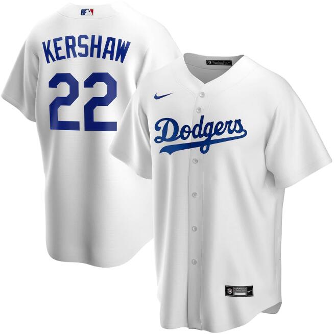 Men's Los Angeles Dodgers White #22 Clayton Kershaw Cool Base Stitched Jersey