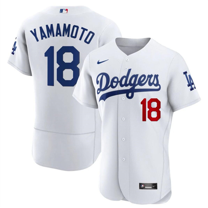 Men's White Los Angeles Dodgers #18 Yoshinobu Yamamoto 2023 Flex Base Stitched Baseball Jersey