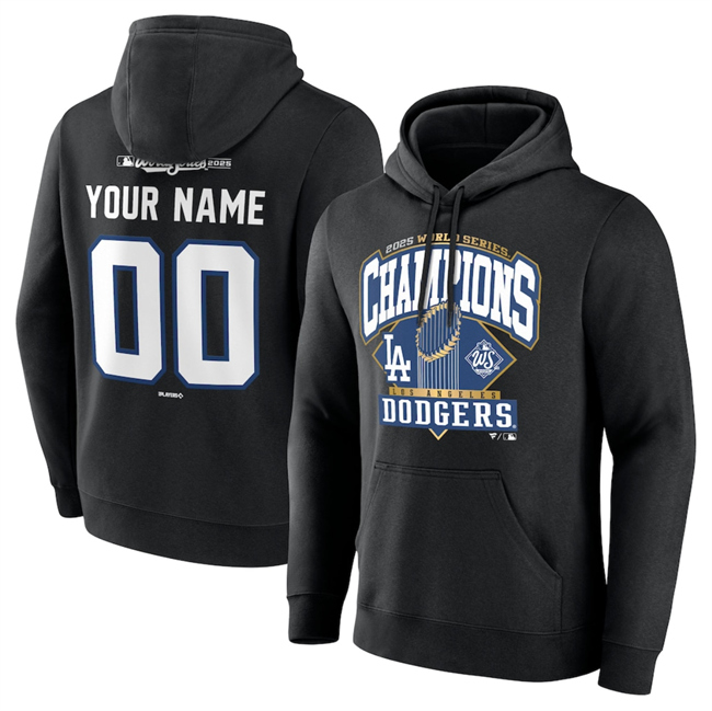 Men's Black Los Angeles Dodgers 2025 World Series Champions Custom Black Name & Number Hoodie