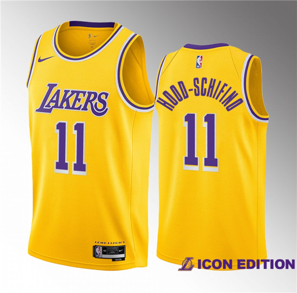 Men's Yellow Los Angeles Lakers #11 Jalen Hood-Schifino 2023 Draft Icon Edition Stitched Basketball Jersey