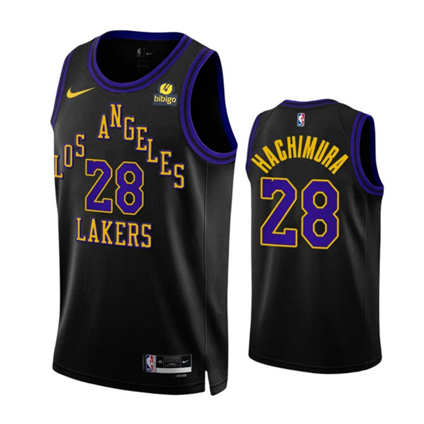 Men's Black Los Angeles Lakers #28 Rui Hachimura 2023/24 City Edition Stitched Basketball Jersey