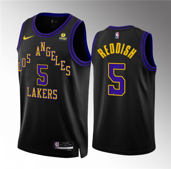 Men's Black Los Angeles Lakers #5 Cam Reddish 2023/24 City Edition Stitched Basketball Jersey