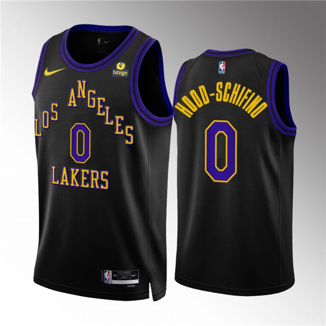 Men's Black Los Angeles Lakers #0 Jalen Hood-Schifino 2023/24 City Edition Stitched Basketball Jersey