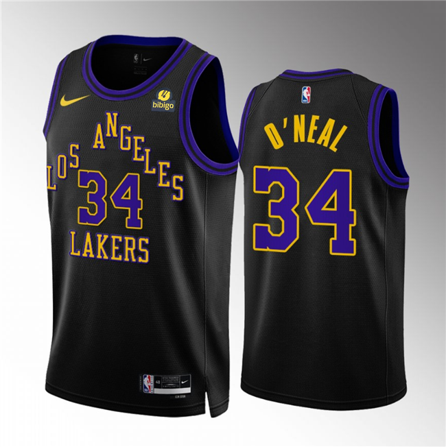 Men's Black Los Angeles Lakers #34 Shaquille O'Neal 2023/24 City Edition Stitched Basketball Jersey