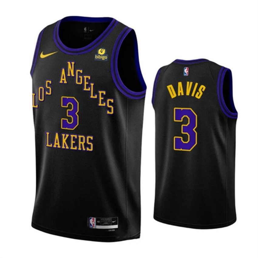 Men's Black Los Angeles Lakers #3 Anthony Davis 2023-24 City Edition Stitched Basketball Jersey