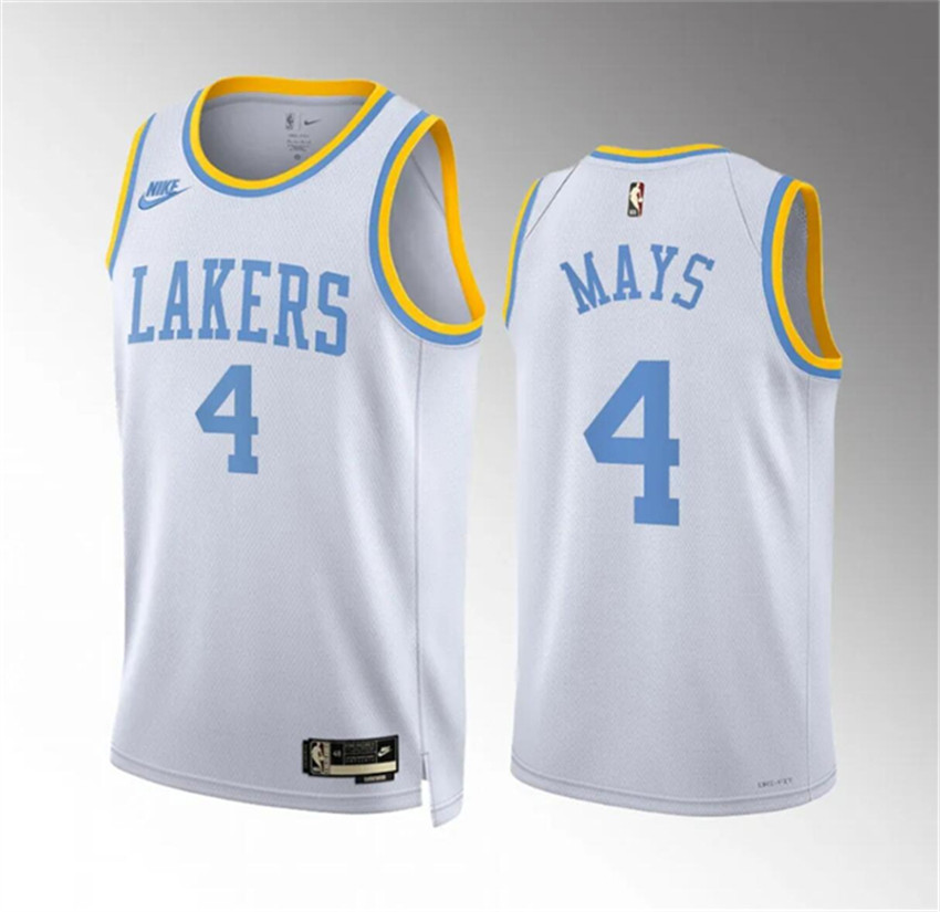Men's White Los Angeles Lakers #4 Skylar Mays Classic Edition Stitched Basketball Jersey
