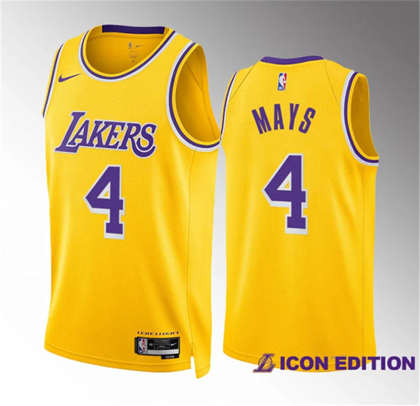 Men's Yellow Los Angeles Lakers #4 Skylar Mays Icon Edition Stitched Basketball Jersey