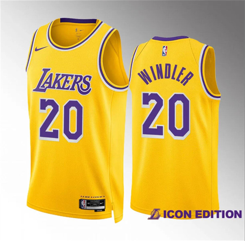 Men's Yellow Los Angeles Lakers #20 Dylan Windler Icon Edition Stitched Basketball Jersey