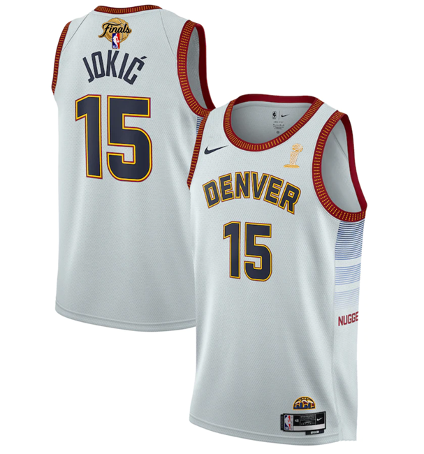 Men's White Denver Nuggets #15 Nikola Jokic 2023 Finals Champions Icon Edition Stitched Basketball Jersey
