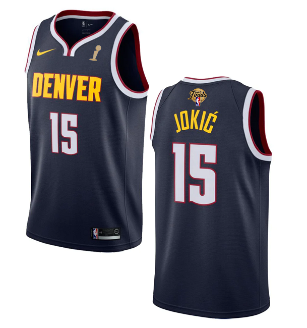 Men's Navy Denver Nuggets #15 Nikola Jokic 2023 Finals Champions Icon Edition Stitched Basketball Jersey