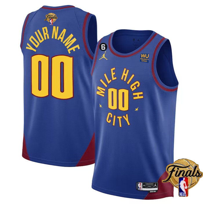 Men's Blue Denver Nuggets Active Player Custom 2023 Finals Statement Edition With NO.6 Patch Stitched Basketball Jersey