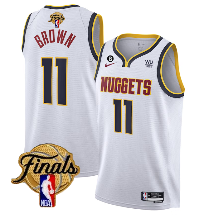 Men's White Denver Nuggets #11 Bruce Brown 2023 Finals Association Edition With NO.6 Patch Stitched Basketball Jersey