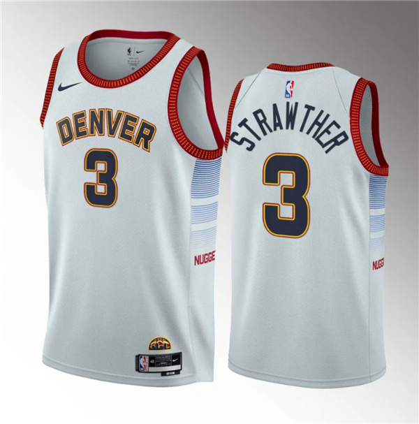 Men's White Denver Nuggets #3 Julian Strawther 2023 Draft Icon Edition Stitched Basketball Jersey