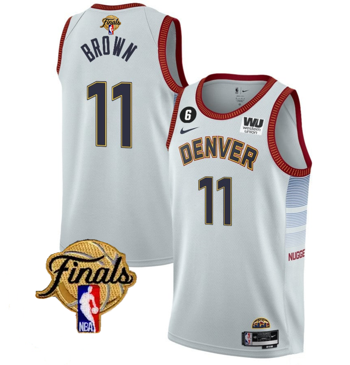Men's White Denver Nuggets #11 Bruce Brown 2023 Finals Icon Edition With NO.6 Patch Stitched Basketball Jersey