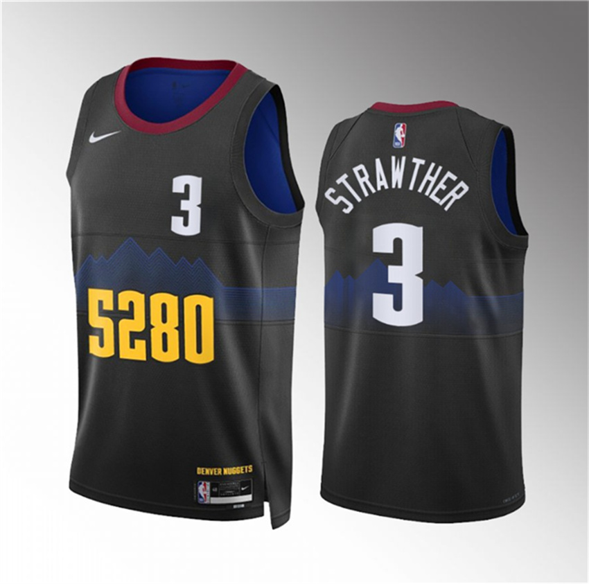Men's Black Denver Nuggets #3 Julian Strawther 2023 City Edition Stitched Basketball Jersey