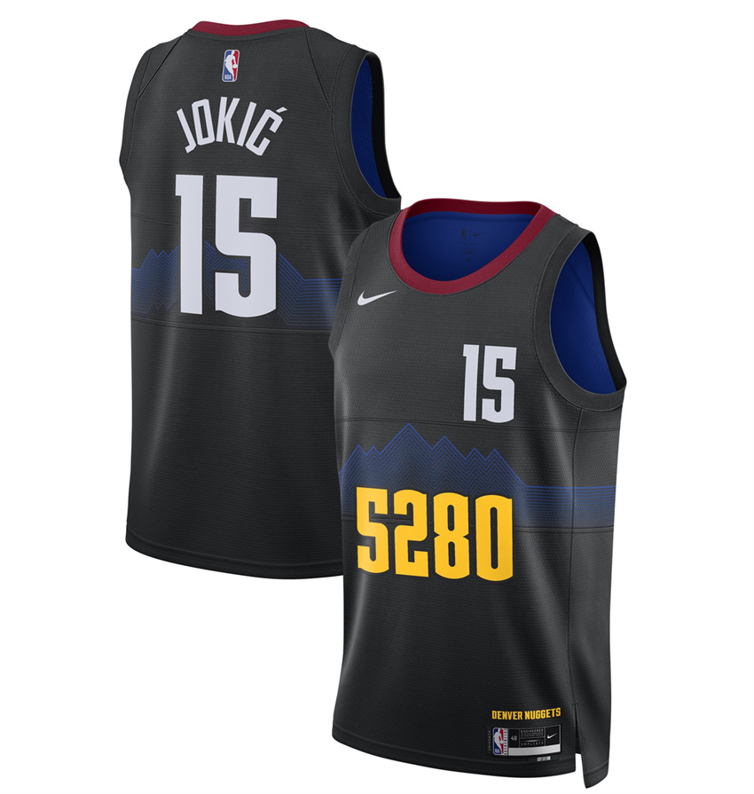 Men's Black Denver Nuggets #15 Nikola Jokic 2023 City Edition Stitched Basketball Jersey