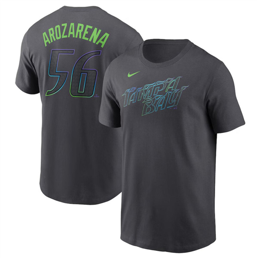 Men's Charcoal Tampa Bay Rays #56 Randy Arozarena 2024 City Connect Fuse Name & Number T-Shirt