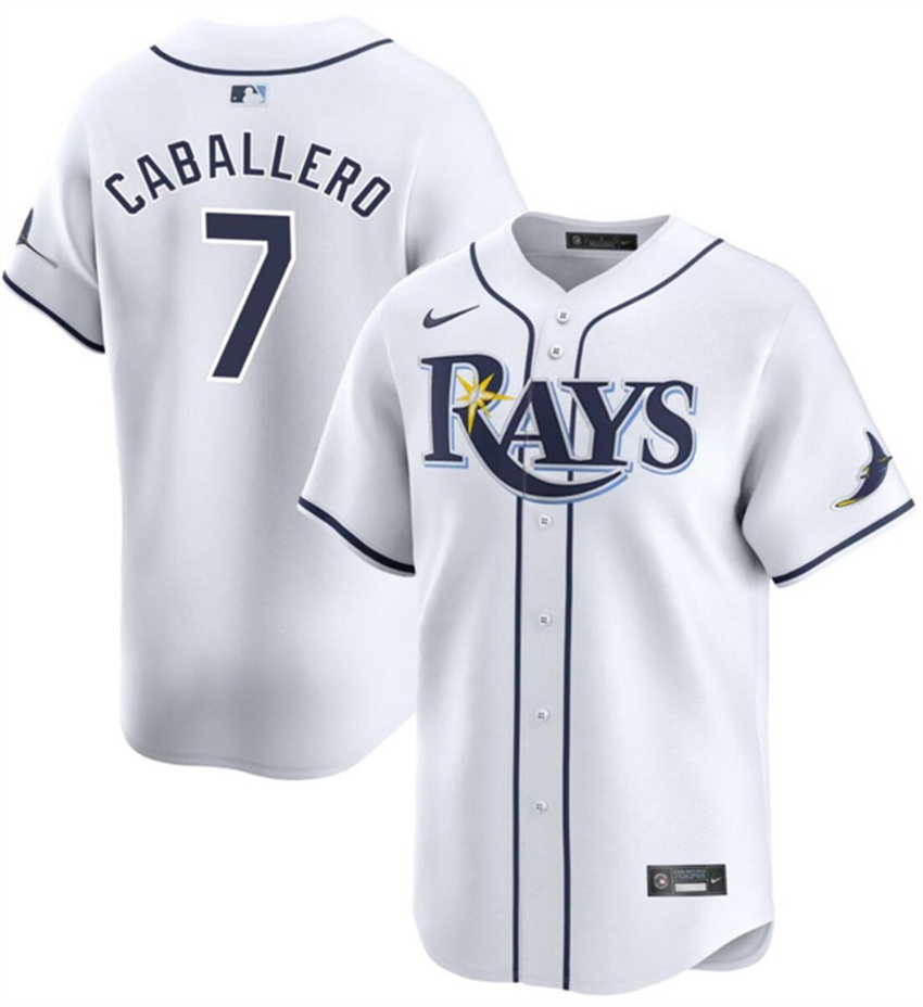 Men's White Tampa Bay Rays #7 Jose Caballero Home Limited Stitched Baseball Jersey