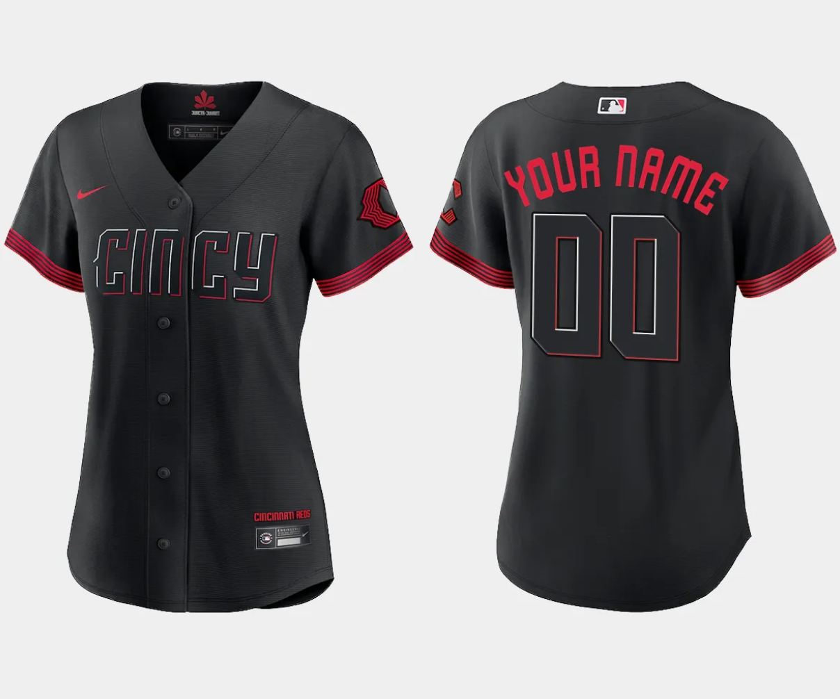 Women's Black Cincinnati Reds Active Player Custom 2023 City Connect Stitched Jersey(Run Small)