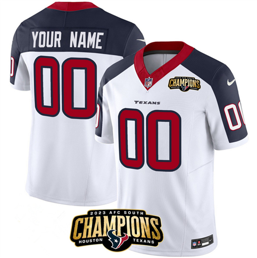 Men's White/Navy Houston Texans Active Player Custom 2023 F.U.S.E. AFC South Champions Patch Limited Stitched Football Jersey