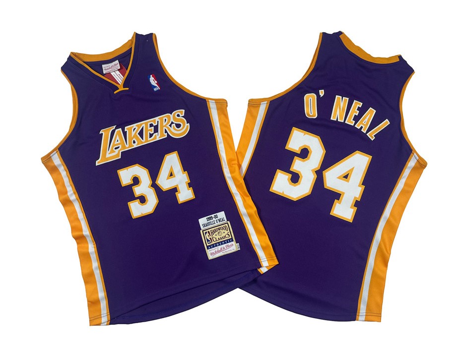 Men's Purple Los Angeles Lakers #34 Shaquille O'Neal 1999-00 Throwback Basketball Jersey