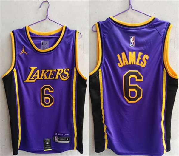 Men's Purple Los Angeles Lakers #6 LeBron James Stitched Basketball Jersey