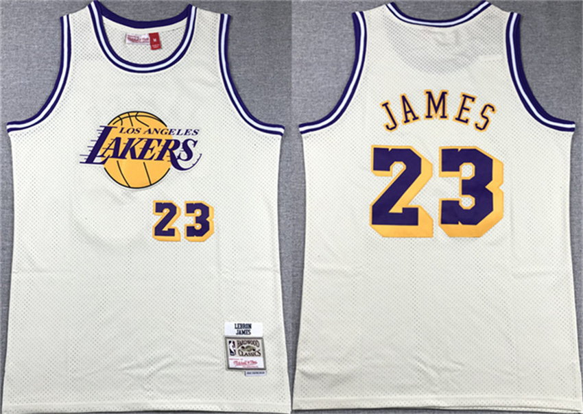 Men's White Los Angeles Lakers #23 LeBron James Throwback basketball Jersey