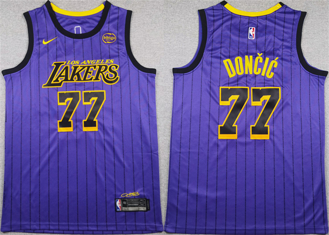 Men's Purple Los Angeles Lakers #77 Luka Dončić 2025 Stitched Basketball Jersey