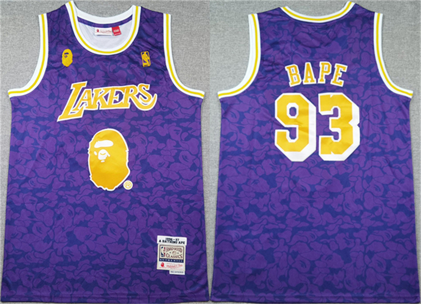 Men's Purple Los Angeles Lakers #93 Bape 1996-97 Stitched NBA Jersey