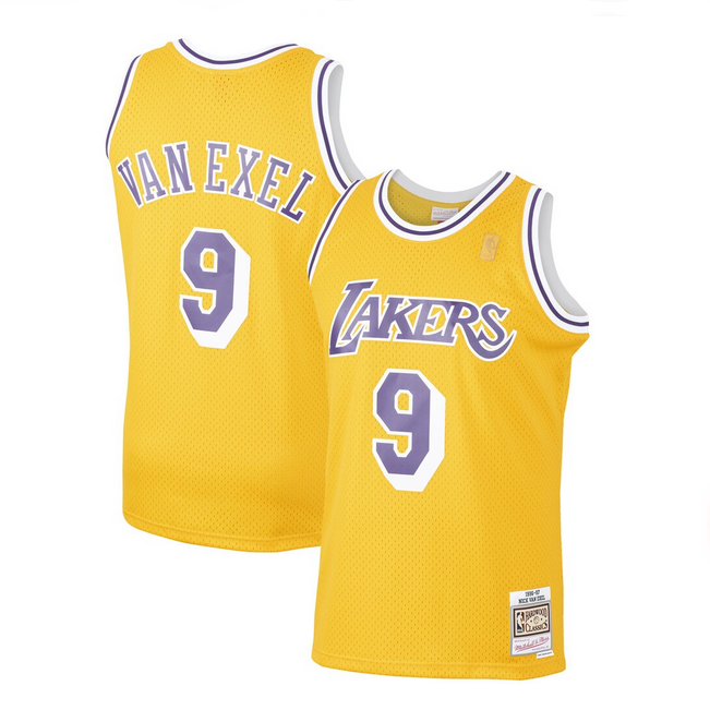 Men's Gold Los Angeles Lakers #9 Nick Van Exel Mitchell & Ness 1996-97 Hardwood Classics Swingman Stitched Jersey