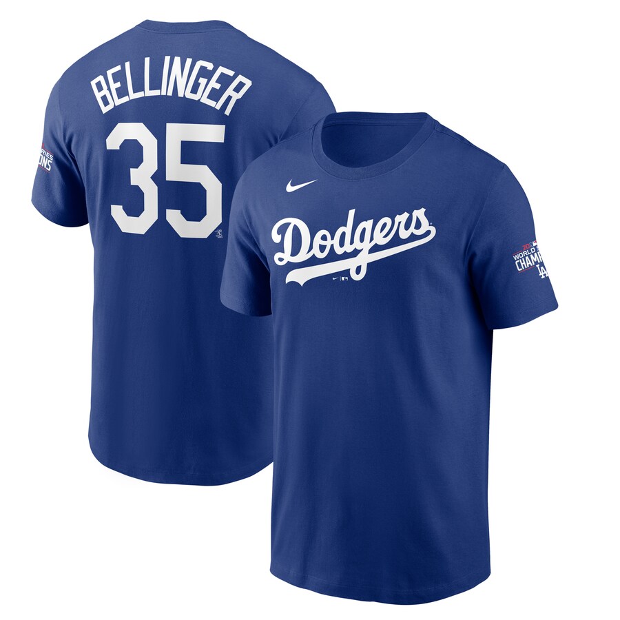 Men's Los Angeles Dodgers Blue #35 Cody Bellinger 2020 World Series Champions T-Shirt
