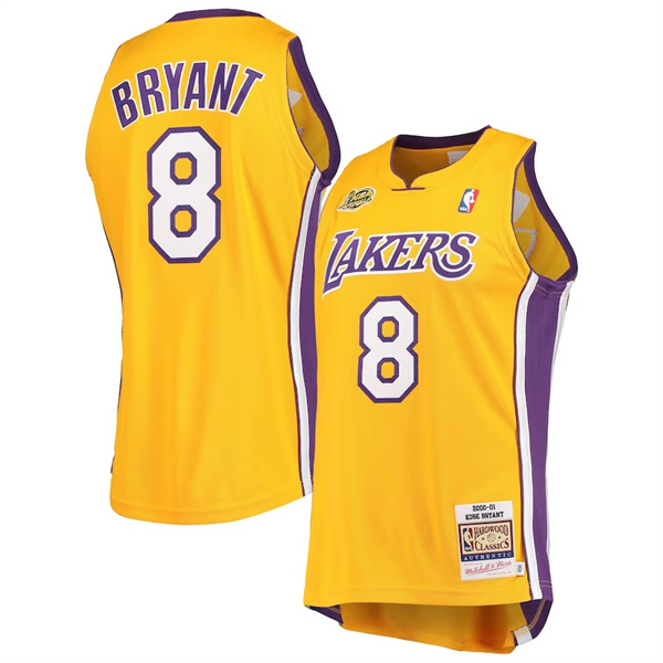 Men's Gold Los Angeles Lakers #8 Kobe Bryant Throwback Stitched Basketball Jersey