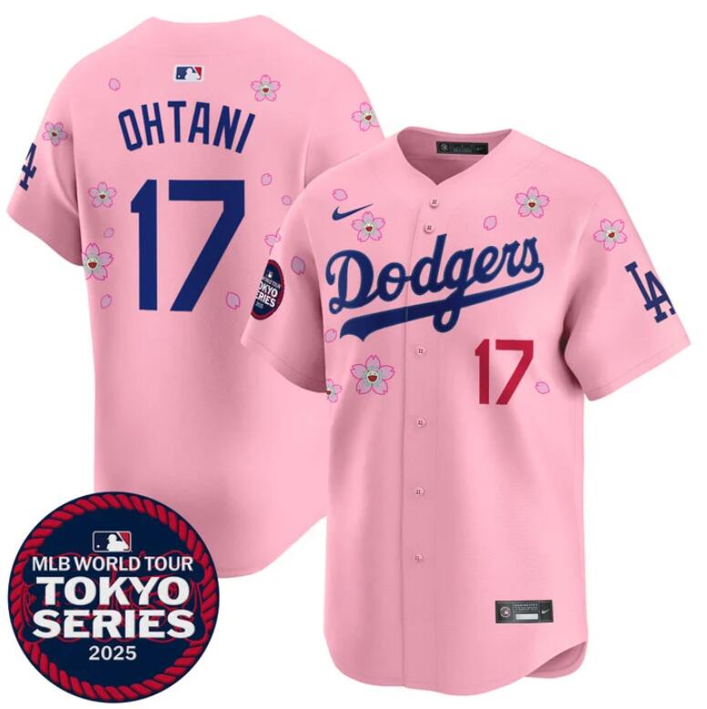 Men's Pink Los Angeles Dodgers #17 Shohei Ohtani 2025 Tokyo Series Limited Stitched Baseball Jersey