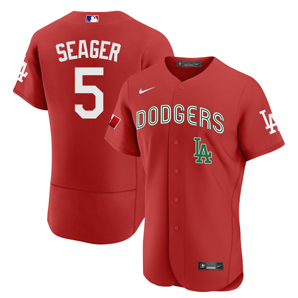 Men's Red Los Angeles Dodgers #5 Corey Seager 2021 Mexican Heritage Flex Base Stitched Baseball Jersey