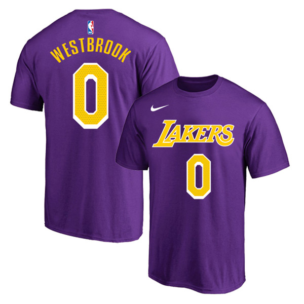 Men's Purple/Yellow Los Angeles Lakers #0 Russell Westbrook Basketball T-Shirt